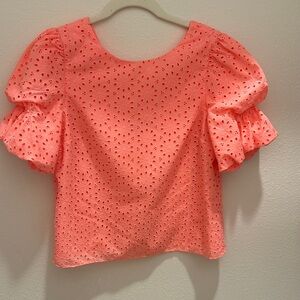 Lilly Pulitzer Coral Eyelet Puff Sleeve Blouse